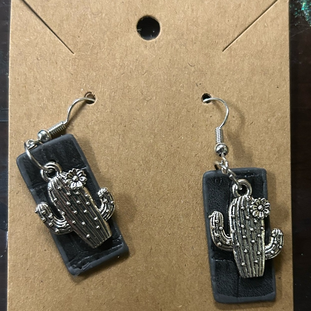 Cactus and leather earrings